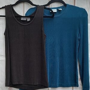 Chico's Set of TWO Travelers Tops - Black Tank, Teal Long Sleeve Size Small S